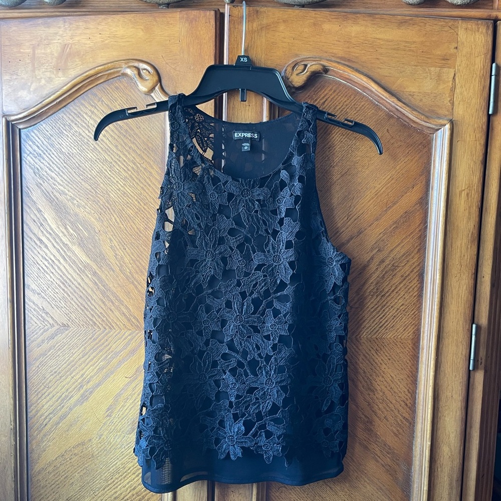 EXPRESS Black Lace Floral Top XS